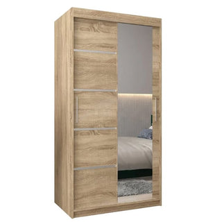 VEVEY II 100cm Sonoma Oak wardrobe with two sliding doors, one mirrored.