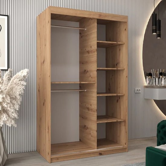 CHOICEWARDROBE Vevey II 120cm artisan oak sliding door wardrobe with mirrored panel.