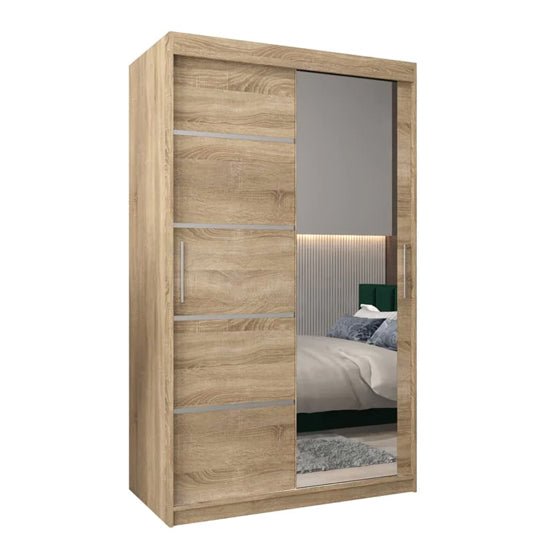 Sonoma Oak Vevey II wardrobe with 2 sliding doors, one mirrored.