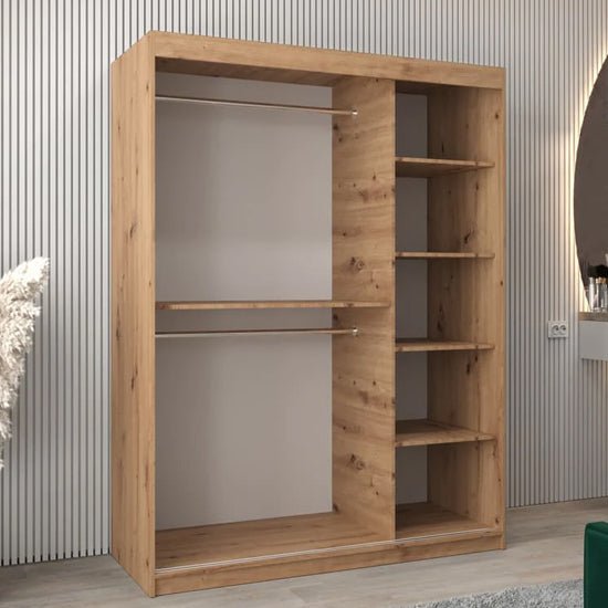 VEVEY II Artisan Oak sliding door wardrobe with mirrored panel and 5 shelves