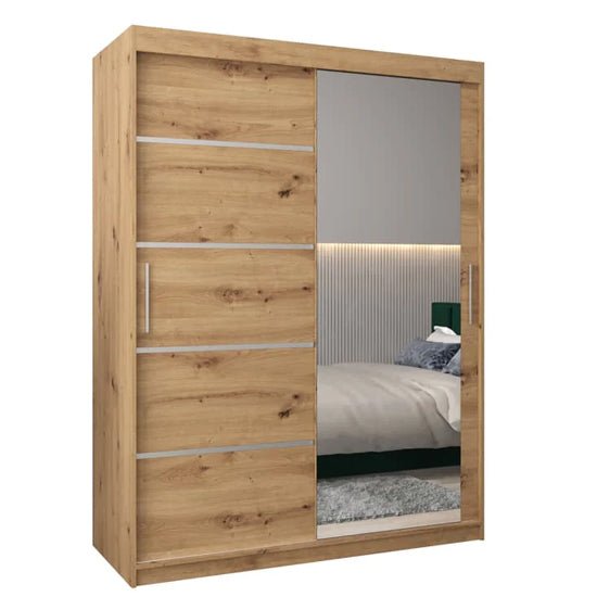 VEVEY II 150cm mirrored wardrobe with 2 sliding doors in artisan oak.