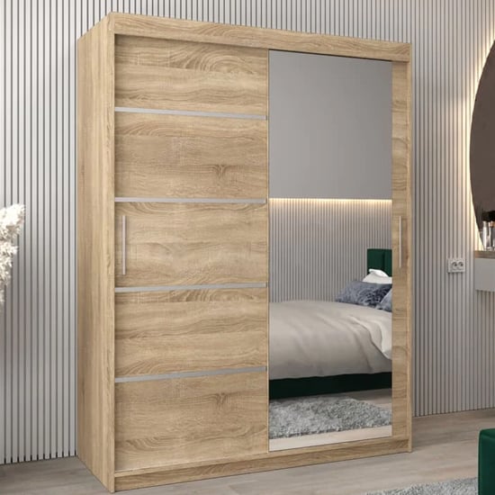 VEVEY II 150cm Sonoma Oak sliding door wardrobe with one mirrored door.