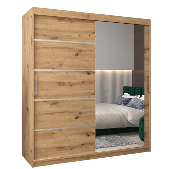 CHOICEWARDROBE Vevey II 180cm sliding door wardrobe in Artisan Oak with one mirrored door panel.