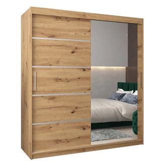 CHOICEWARDROBE Vevey II 180cm sliding door wardrobe in Artisan Oak with one mirrored door panel.