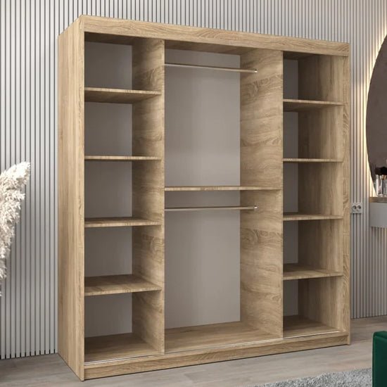 VEVEY II 180cm sliding door wardrobe in Sonoma Oak with one mirrored door
