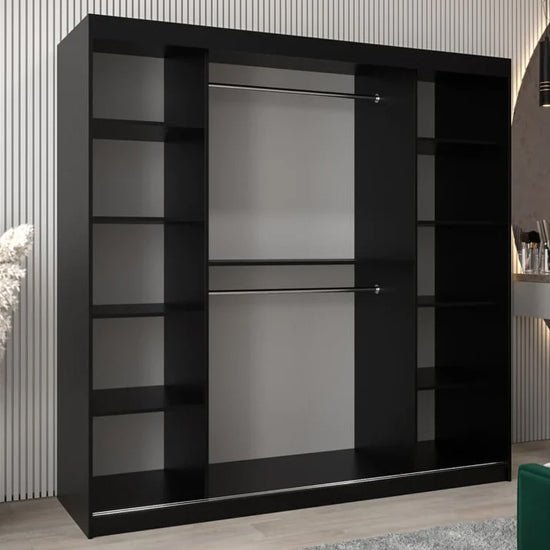 CHOICEWARDROBE Vevey II 200cm Black 2-door sliding wardrobe with mirror panel.