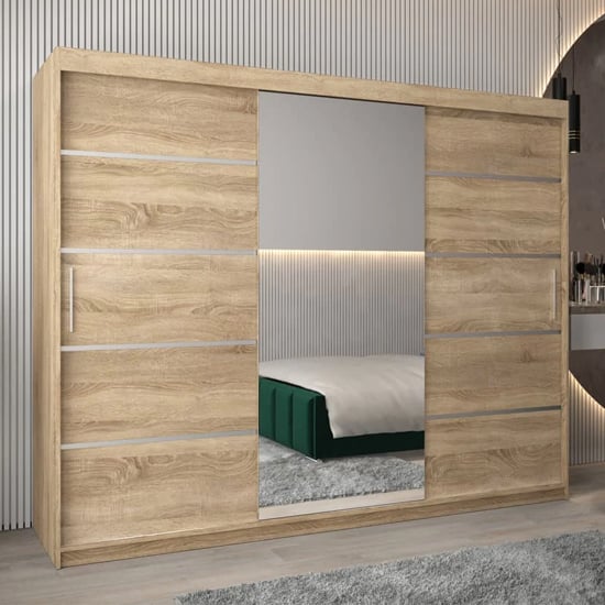 VEVEY II 250cm Sonoma Oak sliding wardrobe with mirrored door