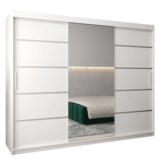 CHOICEWARDROBE Vevey II 250cm white sliding door wardrobe with central mirrored panel