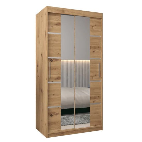 VEVEY III 100cm artisan oak sliding wardrobe with 2 mirrored doors