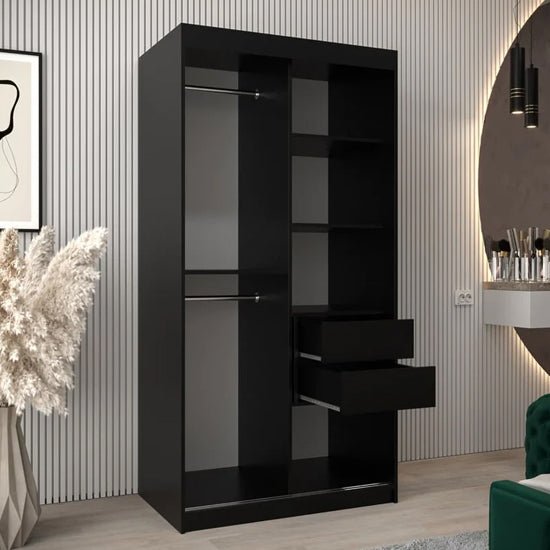 Black Vevey III 100cm 2-door mirrored sliding wardrobe