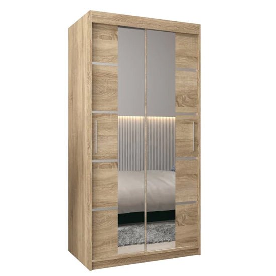 CHOICEWARDROBE Vevey III 100cm Sonoma Oak sliding wardrobe with mirrored doors.
