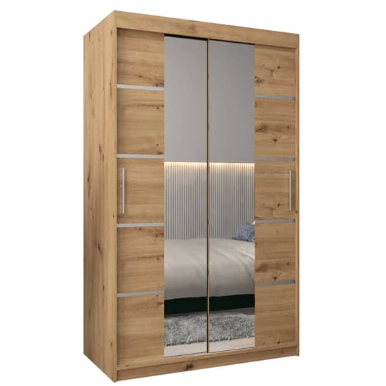 VEVEY III 120cm Artisan Oak Mirrored Wardrobe with 2 Sliding Doors