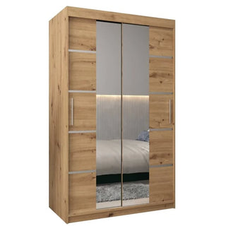 VEVEY III 120cm Artisan Oak Mirrored Wardrobe with 2 Sliding Doors