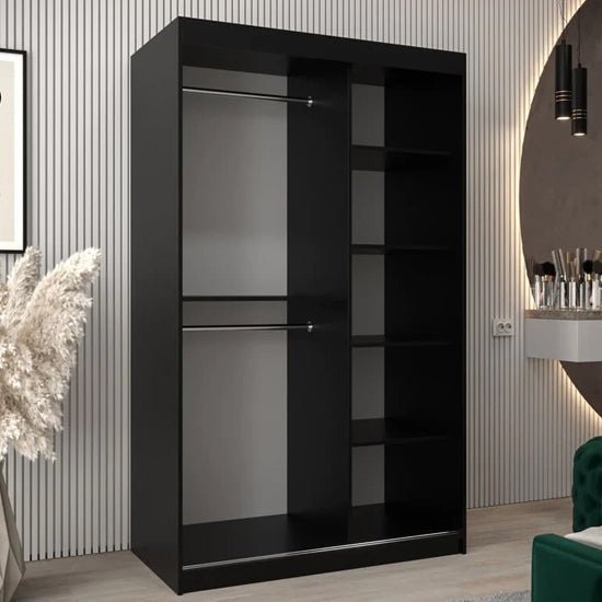 Black mirrored sliding door wardrobe, VEVEY III, 120cm wide