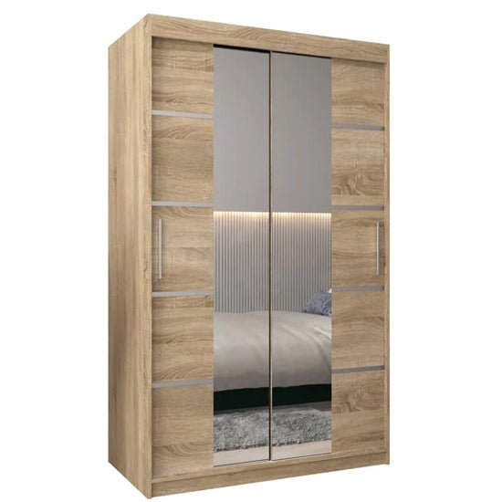 VEVEY III mirrored sliding wardrobe, 2 doors, Sonoma Oak finish with wood effect panels