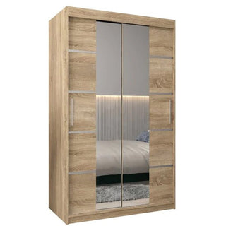 VEVEY III mirrored sliding wardrobe, 2 doors, Sonoma Oak finish with wood effect panels