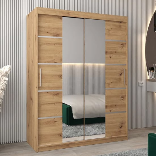 VEVEY III 150cm Artisan Oak mirrored wardrobe with 2 sliding doors
