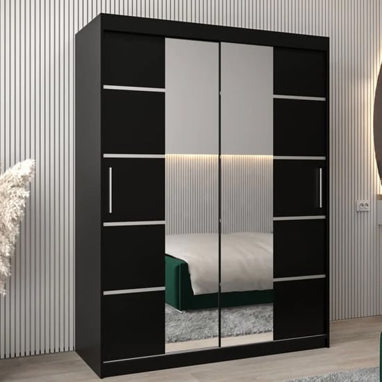CHOICEWARDROBE Vevey III 150cm black mirrored sliding door wardrobe