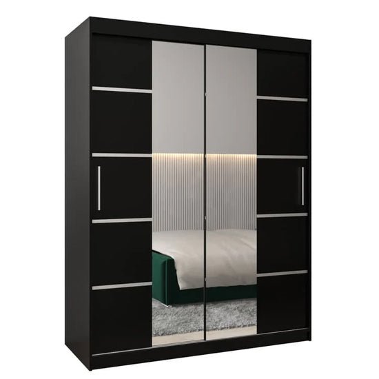 CHOICEWARDROBE Vevey III 150cm black mirrored sliding door wardrobe