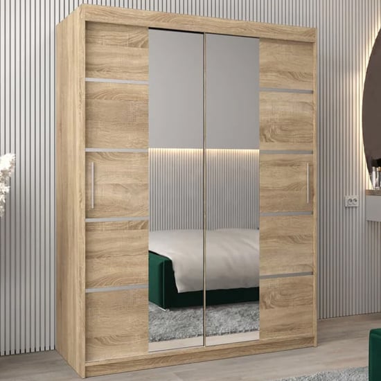 Vevey III wardrobe with 2 mirrored sliding doors in Sonoma Oak