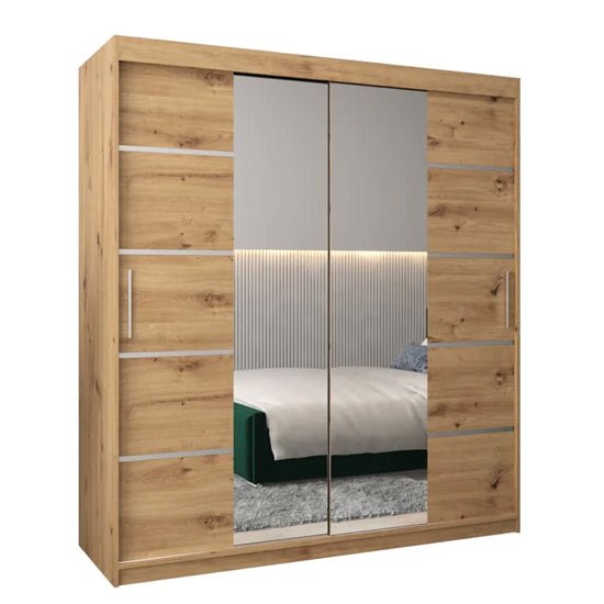 CHOICEWARDROBE Vevey III 180cm sliding door wardrobe in artisan oak with mirrored panels.