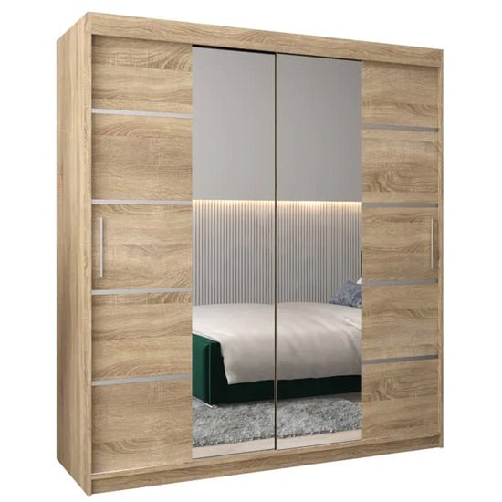 VEVEY III 180cm Sonoma Oak wardrobe with 2 mirrored sliding doors