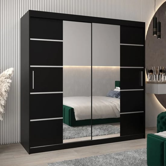 VEVEY III black mirrored sliding door wardrobe, 200cm wide