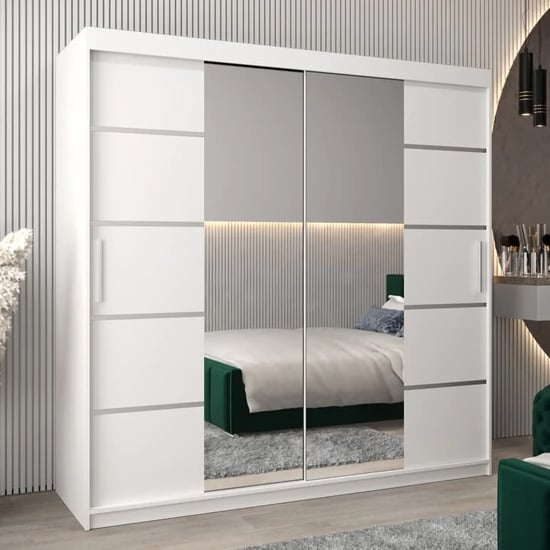 White 200cm mirrored sliding door wardrobe