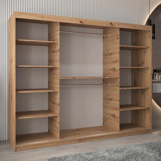 Vevey III sliding wardrobe with 3 mirrored doors in Artisan Oak