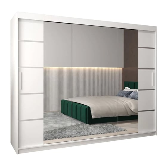 CHOICEWARDROBE Vevey III 250cm white 3-door sliding wardrobe with mirrored front panels.