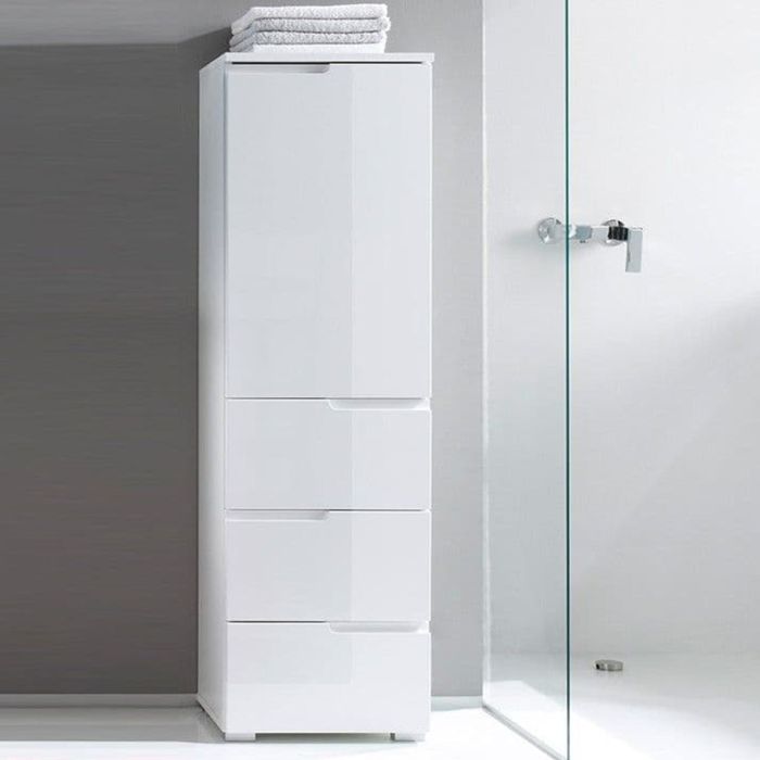 Viktoria 50cm Tallboy with Cupboard & 3 Drawers - White Gloss