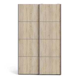 Vrok Sliding Wardrobe With 2 Oak Doors 5 Shelves In White