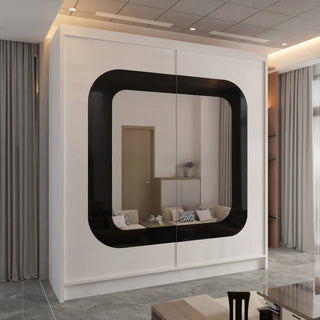CHENAI sliding double door wardrobe with mirrored panel and black strip detail