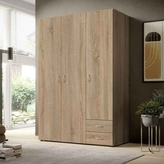 Oak Sonoma 3-door wooden wardrobe with 2 drawers