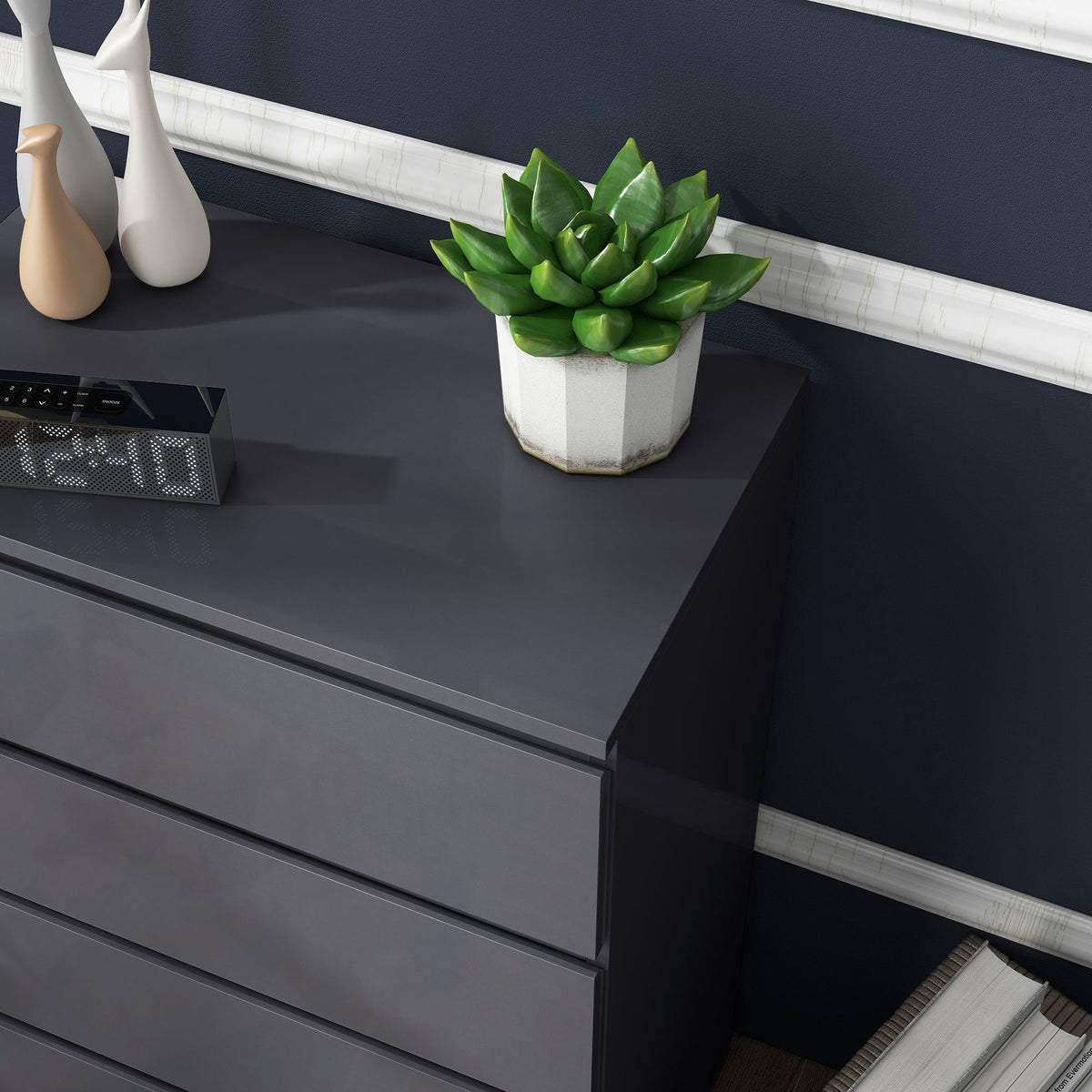 homcom high gloss chest of drawers 4 drawer storage cabinets modern dresser for bedroom grey