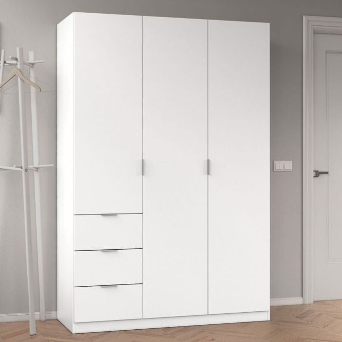 White 3-door, 3-drawer HARVEY wardrobe (135cm)