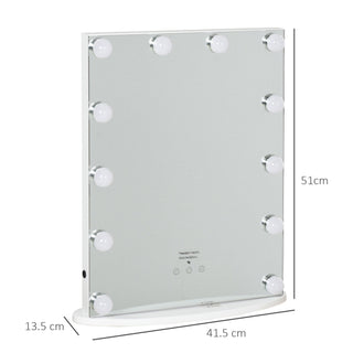homcom hollywood mirror with lights for makeup dressing table lighted vanity mirror with 12 dimmable led bulbs and usb plug in power supply white