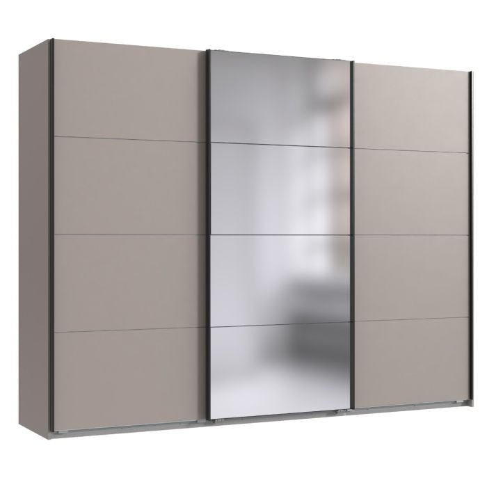 CHOICEWARDROBE Anvast 270cm matte white 3-door sliding wardrobe with central mirrored door.