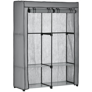 homcom steel frame fabric wardrobe with rail and shelves light grey