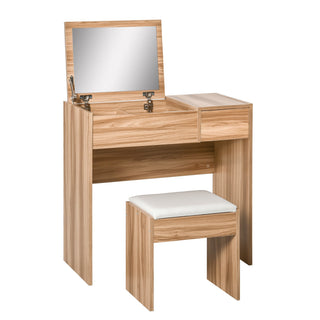 homcom dressing table with flip up mirror and cushioned stool makeup vanity desk with hidden compartments and storage drawer convertible writing table for bedroom natural