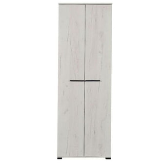 DARREN narrow two-door wardrobe in light wood effect with black horizontal handles