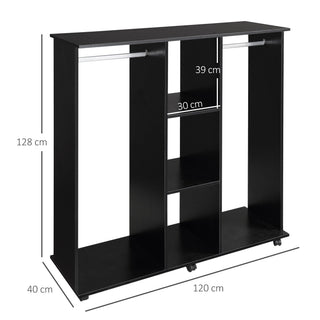 homcom open wardrobe double mobile storage shelves organizer w 6 wheels black