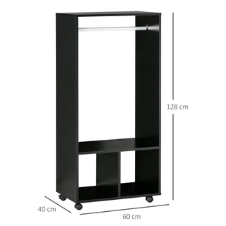 homcom open wardrobe on wheels bedroom wardrobe with clothes hanging rail 2 storage shelves mobile garment rack for cloakroom hallway black