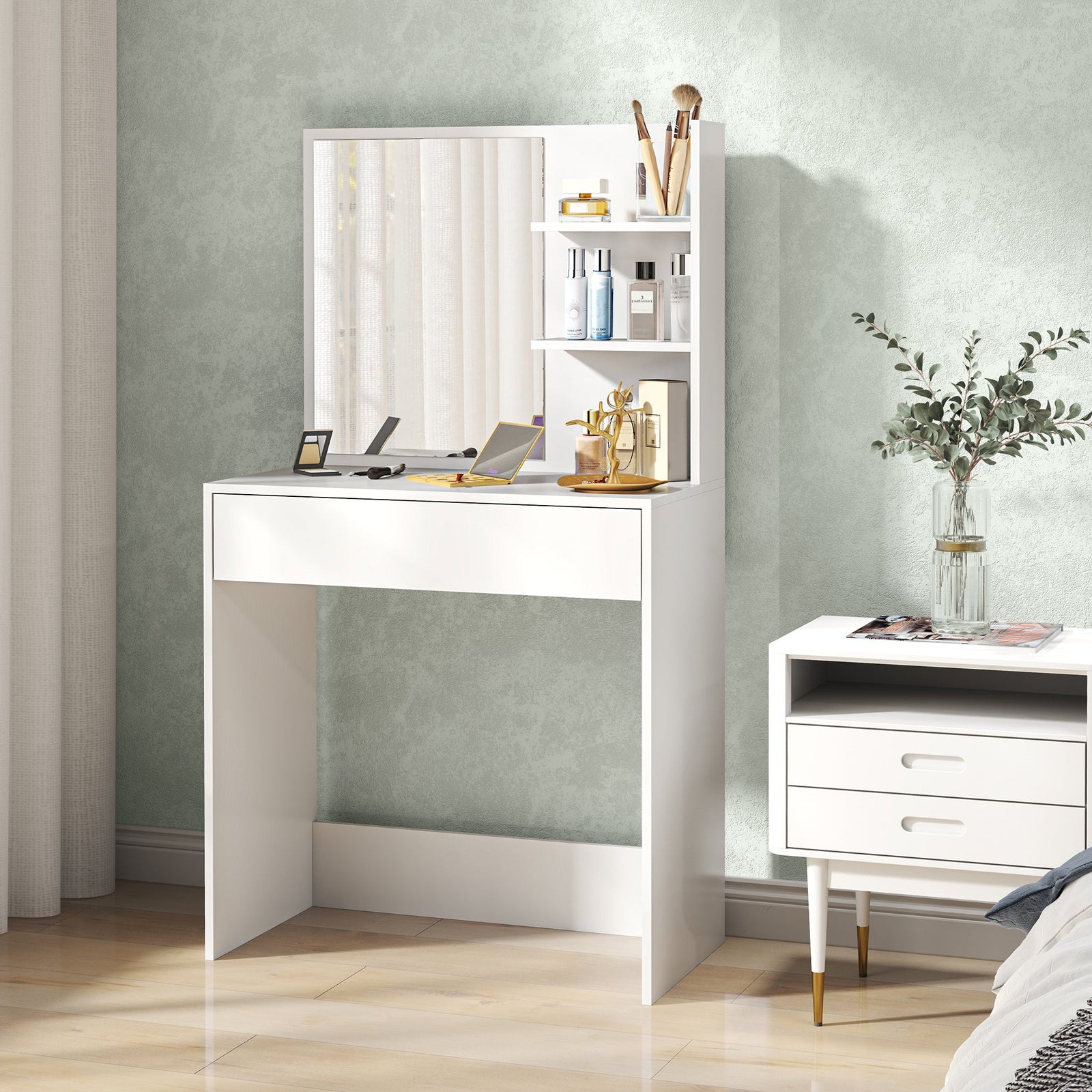 homcom dressing table with mirror and storage white