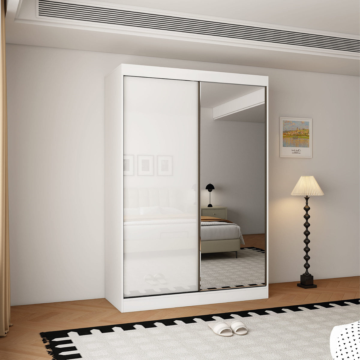 CHOICEWARDROBE PACIFIC 150cm white 2-door sliding wardrobe with one mirrored door