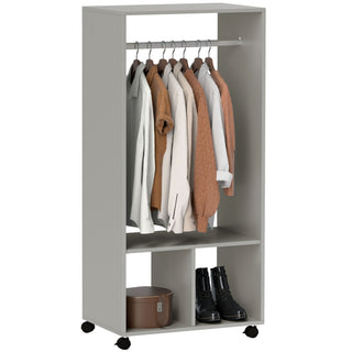 homcom open wardrobe on wheels bedroom wardrobe with clothes hanging rail 2 storage shelves mobile garment rack for cloakroom hallway grey