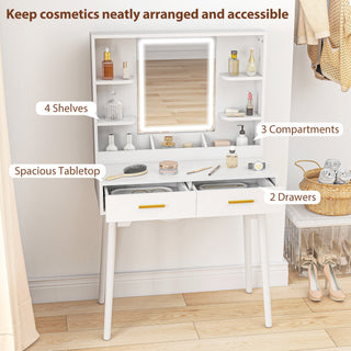 homcom elegant dressing table with led mirror white