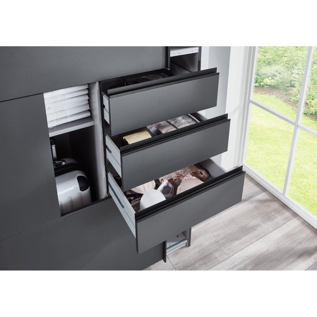 Aurex 203cm 3-Door Glass-Fronted Sliding Wardrobe – Black Tinted Glass – product image 2