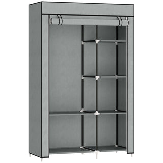 homcom fabric wardrobe portable wardrobe with 6 shelves 1 hanging rail foldable closets 103 x 43 x 162 5 cm light grey
