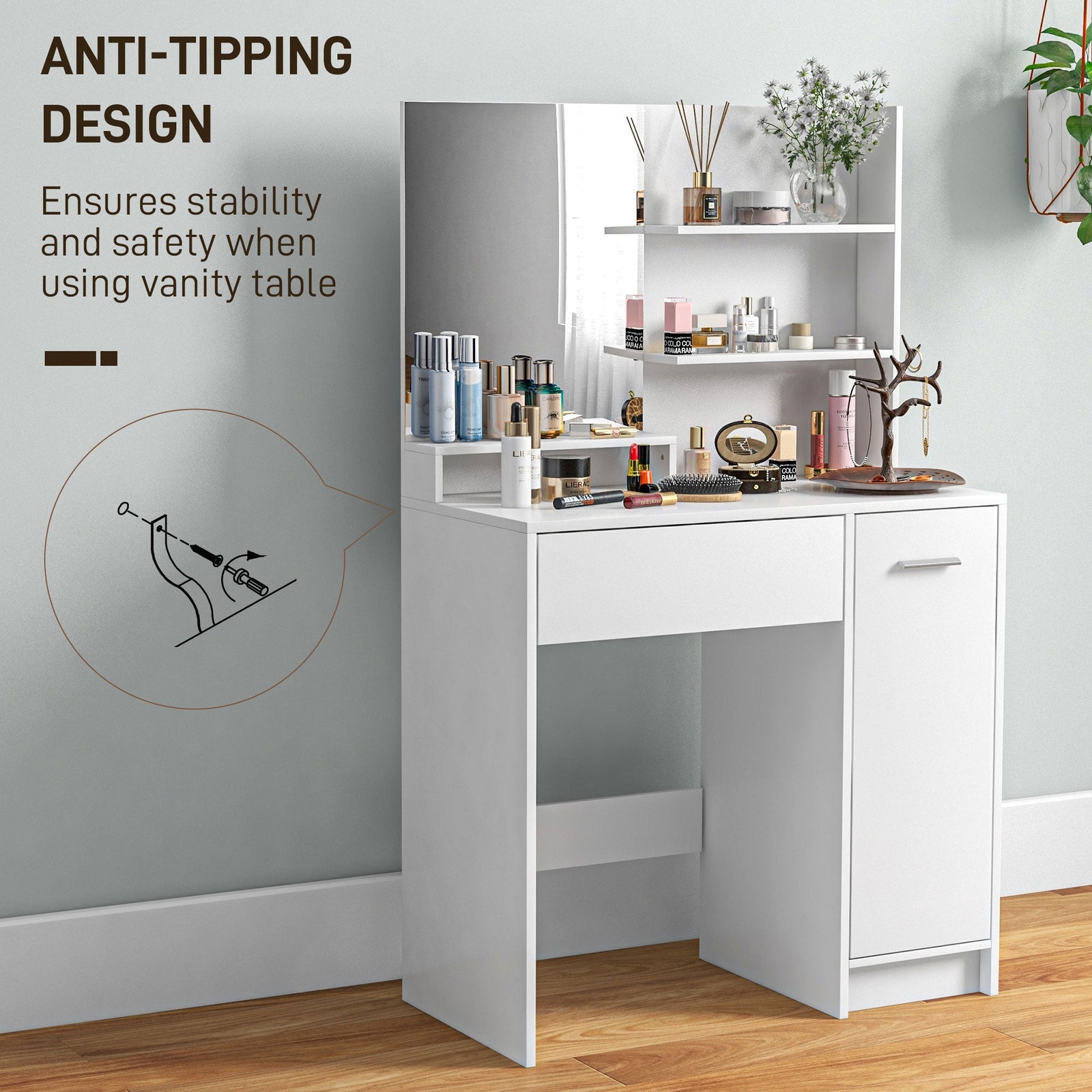 homcom dressing table and stool set with storage white